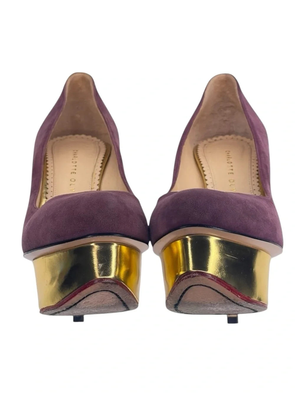 Charlotte Olympia 𒀭 Dolly Puttin On The Glitz Stiletto Platform Heels 𒀭Purple